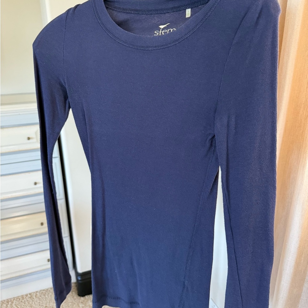 stem Navy Long-Sleeve Ribbed Crewneck Top
